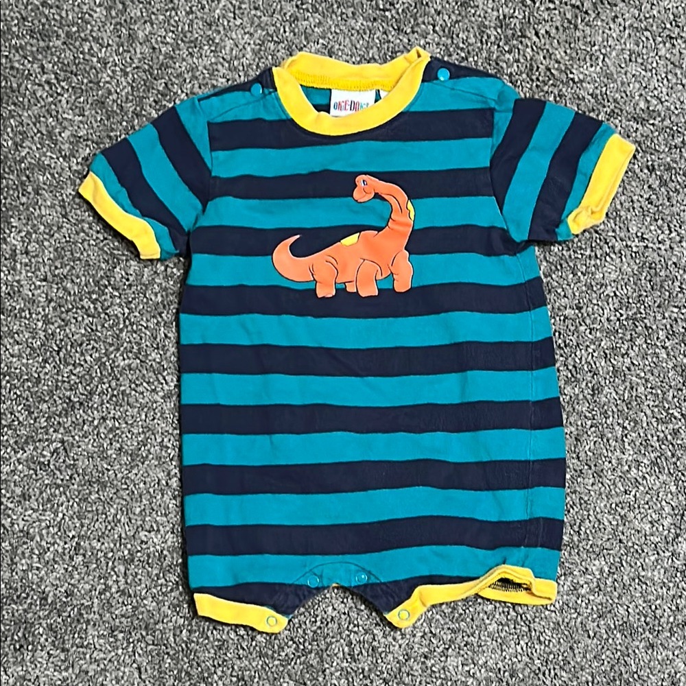Blue and Yellow Striped Dinosaur Kids One Piece